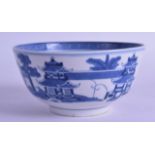 A CHINESE BLUE AND WHITE PORCELAIN BOWL painted with pagoda within landscapes. 11.25 cm diameter.