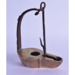 A 17TH/18TH CENTURY CONTINENTAL BRONZE AND IRON WHALING OIL LAMP. 15 cm x 11 cm.