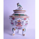 A 19TH CENTURY FRENCH SAMSONS OF PARIS PORCELAIN ARMORIAL CENSER AND COVER painted with flowers in
