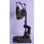 A LATE 19TH CENTURY AUSTRIAN COLD PAINTED SPELTER LAMP in the manner of Franz Xavier Bergmann,