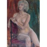 EUROPEAN SCHOOL (1964), Framed Oil on Canvas, signed & dated, a female exposing herself on a