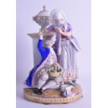 A FINE LARGE 19TH CENTURY MEISSEN PORCELAIN FIGURAL GROUP depicting a seated male wearing a blue