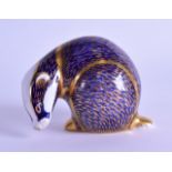 A ROYAL CROWN DERBY ~BADGER~ PAPERWEIGHT with gold stopper. 10 cm wide.