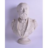 A LARGE 19TH CENTURY COPELAND AND SONS PARIAN WARE BUST OF GEORGE V modelled upon a circular plinth.