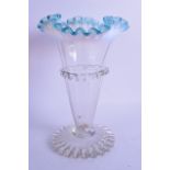 A STYLISH LATE VICTORIAN IRIDESCENT BLUE AND CLEAR VASE VASE. 25.5 cm high.