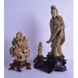 A LARGE LATE 19TH CENTURY CHINESE CARVED SOAPSTONE FIGURAL GROUP together with a smaller soapstone