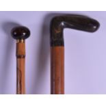 TWO LATE VICTORIAN MALACCA CANES one with tortoiseshell terminal, the other with horn handle. 88