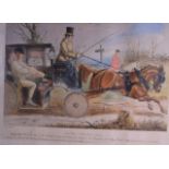 A LARGE FRAMED PRINT, depicting a horse and cart. 40 cm x 62 cm.