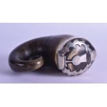 A VICTORIAN SCOTTISH SILVER MOUNTED HORN SNUFF MULL. 11 cm wide.