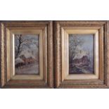 BRITISH SCHOOL (Early 20th Century), Framed Pair Oil on Board, cottage in a winter landscape,