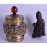 A MID 20TH CENTURY CHINESE ENAMELLED BRASS TEA CADDY AND COVER together with a Ming style bronze