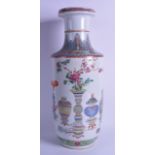 A GOOD 19TH CENTURY CHINESE FAMILLE ROSE ROULEAU VASE Guangxu, bearing Qianlong marks to base,