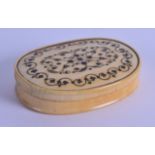 A RARE 18TH CENTURY CARVED IVORY PIQUE WORK SNUFF BOX AND COVER the top rising to reveal a painted