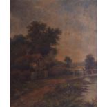 ELGAR (19th Century), Framed Oil on Canvas, signed, cottage in a river landscape. 59 cm x 49 cm.