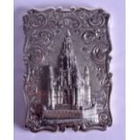 A FINE AND RARE VICTORIAN SILVER CIGARETTE CASE depicting a church in high relief. Birmingham