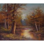 CANTRELL (20th Century), Unframed Oil on Canvas,river in a wooded landscape. 50 cm x 60 cm.