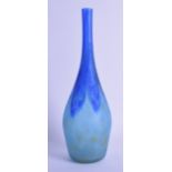 AN EARLY 20TH CENTURY DAUM NANCY FRERES MOTTLED BLUE GLASS VASE. 30 cm high.