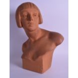 A LOVELY FRENCH ART DECO TERRACOTTA BUST modelled as a nude female with a bob. 33 cm x 24 cm.