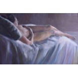 RONNIE SCOTT (Scottish), Framed oil on Board, signed & dated ~98, nude reclining female 53 cm x