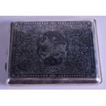 A LARGE 19TH CENTURY CONTINENTAL NIELLO CIGARETTE CASE decorated with buddhistic lions. 8.5 oz. 12.5