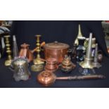 A QUANTITY OF METALWARE, including Chinese Censer, brass bellows etc. (qty)