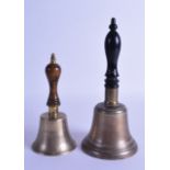 TWO 19TH CENTURY BRONZE HAND BELLS. 23 cm & 17 cm. (2)