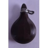 A GOOD 18TH CENTURY FRENCH SILVER MOUNTED HARDSTONE SCENT BOTTLE of flattened form. 8.5 cm x 5 cm.