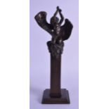 A LATE 19TH CENTURY ART NOUVEAU BRONZE FIGURE OF A WINGED PUTTI modelled upon a rectangular