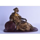 A 19TH CENTURY EUROPEAN BRONZE FIGURE OF A CLASSICAL FEMALE modelled upon a wooden plinth. 32 cm x