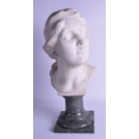 A FINE 19TH CENTURY EUROPEAN MARBLE BUST OF A FEMALE bearing signature to reverse, modelled upon a