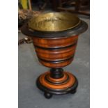 A WOODEN BUCKET, with brass liner. 42 cm high