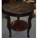 A 19TH CENTURY CIRCULAR TABLE, tri legged with carved griffin head decoration to legs. 67 cm wide.