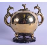 A LARGE LATE 19TH CENTURY CHINESE POLISHED BRONZE CENSER AND COVER with stylised chilong dragon