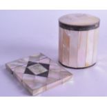 A VICTORIAN MOTHER OF PEARL CALLING CARD CASE together with a mother of pearl box and cover with