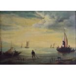 SCOTTISH SCHOOL (19th century), Framed Oil on Panel, signed, fishermen in a coastal landscape. 26 cm