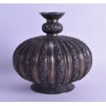 A FINE 18TH/19TH CENTURY PERSIAN/OTTOMAN BULBOUS SILVER VASE decorated in relief with scrolling