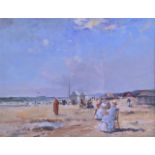 ENGLISH SCHOOL (20th Century), Framed Oil on Card, impressionist figures on the beach. 19 cm x 24