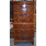 AN EDWARDIAN GEORGE III STYLE BURR WALNUT CHEST ON STAND. 146 cm x 68 cm.