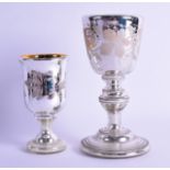 TWO VICTORIAN MERCURY GLASS CUPS. 18 cm & 12 cm high. (2)