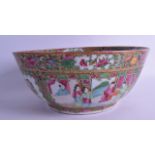 A GOOD 19TH CENTURY CHINESE CANTON FAMILLE ROSE BOWL painted with figures, butterflies, birds and