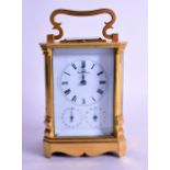 A GOOD ANTIQUE AUSTRIAN BRASS REPEATER CARRIAGE CLOCK with multi dial faceplate, signed Adolf