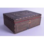 A GOOD 18TH/19TH CENTURY ANGLO INDIAN IVORY INLAID GEOMETRIC CASKET decorated with star shaped