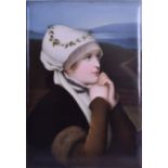 A LATE 19TH CENTURY GERMAN KPM BERLIN PORCELAIN PLAQUE painted with a pretty female within a