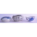 A CHINESE BLUE AND WHITE BRUSH WASHER together with a box & cover & a Chinese bowl. 13 cm