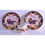 Early 19th c. Spode fine pair of imari style plates pattern 967 and a similar cream jug pattern