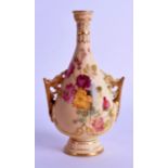 Royal Worcester blush ivory miniature vase painted with flowers, shape 982, dated 1894. 12cm high.