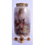 Royal Worcester vase with pierced rim painted with a brace of pheasants by Jas. Stinton, signed,