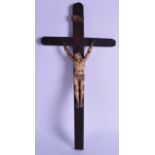 AN 18TH CENTURY CONTINENTAL CARVED BONE CORPUS CHRISTI modelled upon a hardwood cross. Bone 10 cm