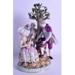 A 19TH CENTURY MEISSEN PORCELAIN FIGURAL GROUP depicting a male child and female under a tree. 27.