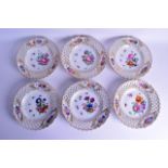 A SET OF SIX LATE 19TH CENTURY MEISSEN PORCELAIN RETICULATED PLATES painted with floral sprays under